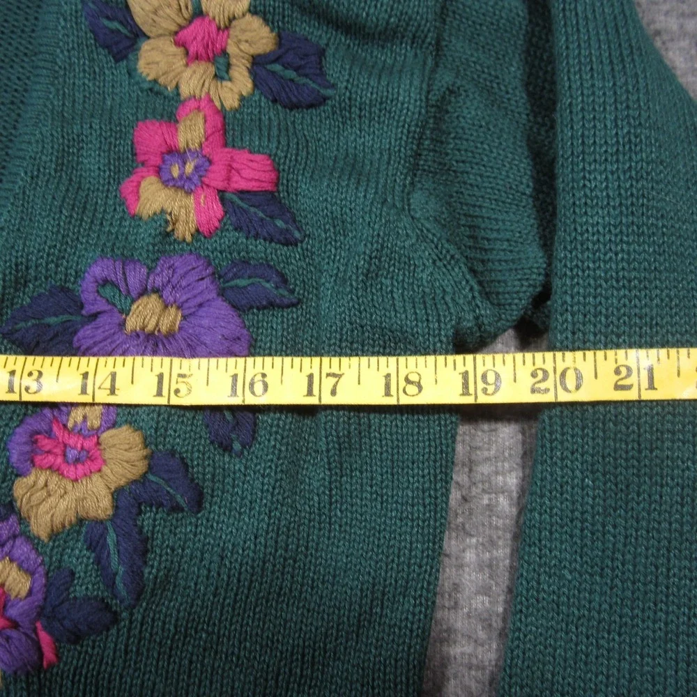 Vtg Bryn Connelly Cardigan S Green Floral Embroidered Grandma Cottage Spring - Picture 4 of 10
